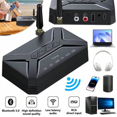 Transmisor y receptor Bluetooth 5.0 de largo alcance, adaptador de audio estéreo para TV, hogar y automóvil