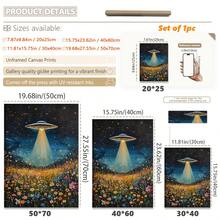 1件，帆布壁挂，带框墙饰，复古太空飞船，UFO野花墙饰，复古花卉油画，花卉外星人信徒墙饰——一份巧妙又时尚的礼物。复古家居装饰，适用于房间装饰、卧室装饰、宿舍装饰、客厅装饰。 - 彩色 - 查看 4