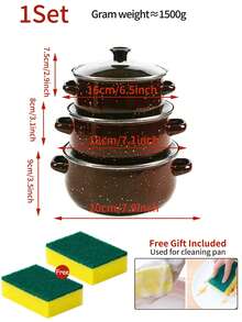 3pcs Multifunctional Enamel Pot Set, Thick Non-Stick Pot Set, Fashionable Multi-Color Enamel Pot Combination, 16cm/18cm/20cm Large Capacity, Comes With 2 Cleaning Sponges, Suitable For Gas Stove And Induction Cooktop, Ideal For Home Kitchen, Camping, Gathering