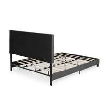 KING SIZE UPHOLSTERED PLATFORM BED FRAME WITH MODERN TUFTED WAFFLE STITCHING, EASY ASSEMBLY, CHARCOAL GRAY