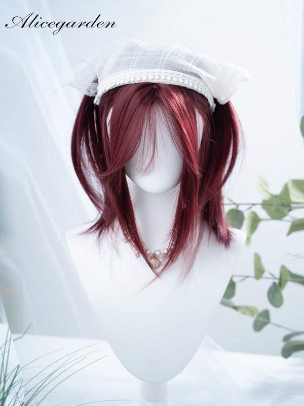 alicegarden 1 synthetische, hitzebeständige Perücke, kurze rote Perücke mit Pony, 20 Zoll lang, aus Fasern hergestellt, für den täglichen Gebrauch geeignet, natürliche Simulation