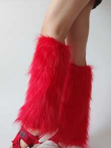 1 Pair Women's Retro Y2K Style Faux Fur Leg Warmers, Warm Furry Boot Cuffs In Purple And Yellow Plush Covers, Vintage Luxury Spice Design, Perfect For Winter, Christmas, Easter Or Special Occasions, Cozy - Multicolor - View 10