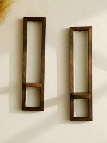 1pc/2pcs Vintage Farmhouse Style Wooden Wall Mounted Shelves, Brown Minimalist Geometric Design, Suitable For Indoor Living Room Wall, Window Sill, Fireplace Mantel, Outdoor Garden Wall (Candles Not Included) - Multicolor - View 8