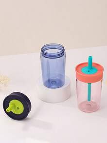 1pc 15oz Durable Plastic Straw Cup With Leak-Proof Design, Suitable For Children Travel And Home Use - Pink - View 5