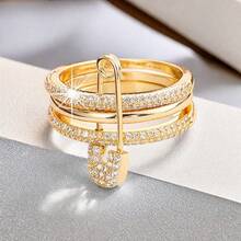 1 件简约女士可拆卸戒指，独特设计，镶嵌闪亮合成方晶锆石，适合订婚、婚礼和日常佩戴 - 銀色+白色 - 查看 14