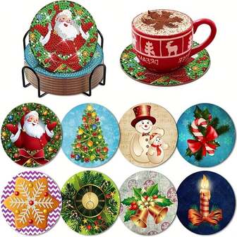 Set de 8 posavasos de pintura de diamantes DIY, completamente cubiertos con diamantes brillantes, decoración para sala de estar y dormitorio, regalo de Navidad, 70 sets/560 piezas