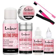 lockmio 造型工具套装 - 边缘控制凝胶持久发蜡棒（适合自然发质）、防毛躁发霜、强力定型融化喷雾、蕾丝前片防水假发胶、假发替换粘合剂去除剂、断发神器发油（含婴儿毛发驯服边缘双面刷）、蕾丝融化松紧带、4/6/7/8 件假发安装套件（适用于蕾丝假发/假发/闭合）