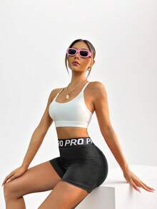 SHEIN Sports Letter Tape Waist Sports ShortsWomen Sweat Short, Gym Short, Biker Short - Black - View 5