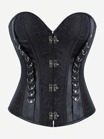 Steampunk Corset Gothic Strapless Ring Buckle Shapewear Boned Bodysuit Slim Vintage Bustier Crop Top Outerwear Corset For Women, Suitable For Party, Halloween