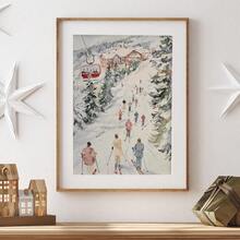 1 pezzo, Quadro su tela, Decorazione da parete incorniciata, Stampa sci invernale, Quadro ad acquerello, Decorazione per la casa in stile vintage, Arte in stile cottage, Dipinto di rifugio da sci, Decorazione scena invernale con neve, Decorazioni natalizie eleganti per la casa, Ornamenti natalizi, Decorazioni natalizie - Multicolore - Visualizzare 8