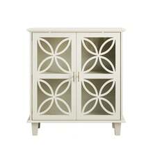 Sideboard With Adjustable Shelves, Freestanding Bathroom Cabinet With Hard Glass Doors, Modern Retro Kitchen Console Table, Decorative Storage Cabinet With Two Doors, Cream Color - 1 - 查看 6