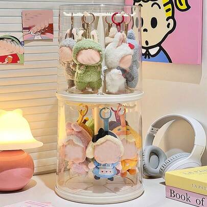 1 件毛绒玩偶 360° 旋转收纳盒，适用于拉布布，亚克力防尘收集柜，玩偶吊坠圆柱形旋转展示架，非常适合怪物毛绒玩具（不含玩偶），毛绒玩具旋转展示盒|玩具收纳整理器，玩具展示盒