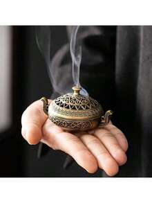 1 Chân đốt hương rỗng, Đế đựng hương kim loại dạng lỗ dùng để xông hương trong nhà, trang trí nhà cửa, trà đạo Trung Quốc, bàn thờ gia đình, phụ kiện phòng khách, máy sưởi hương mini - Màu nâu  Mocha - Xem 6