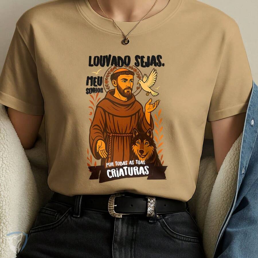 Saint Francis Of Assisi T-Shirt | Praise Be To All Creatures - Beige - View 1