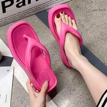 Tongs à semelle épaisse unisexes, sandales d'été antidérapantes pour couple, double usage salle de bain et plage - Rose Rouge 3 - Voir 8