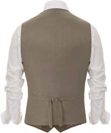 PJ  Men's Herringbone Tweed Suit Vest Casual Wool Blend Waistcoat - 軍綠色 - 查看 7