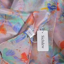 100% Mulberry Silk Scarf For Women Lightweight Long Scarves Beach Wraps Cover Up -Travel Photography Scarfhalloween - 藍色粉紅色蝴蝶 - 查看 4