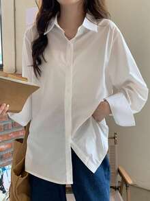 Autumn New Fashion Minimalist Design Versatile Elegant Niche Long Sleeve Shirt - White - View 9