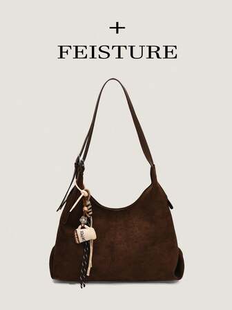 1pc New Suede Women's One Shoulder Underarm Bag, Magnetic Closure, Follow Store To Get Random Style Pendant, Suitable For Daily Outing, Dating, Commuting