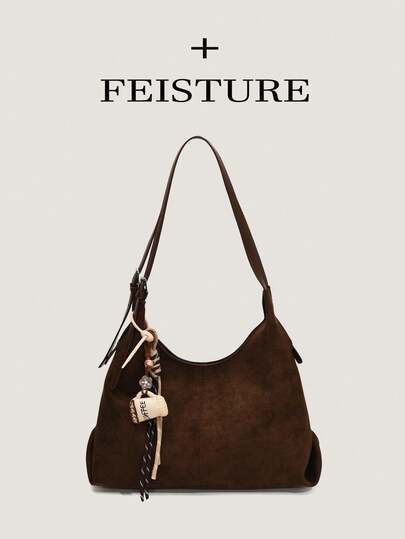 1 件新款绒面革女士单肩腋下包，磁扣，关注店铺可获赠随机款式吊坠，适合日常外出、约会、通勤