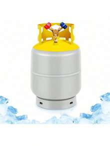GCCSJ 30LB Refrigerant Recovery Tank - Multi-Gas AC Freon Recovery Cylinder For R12/R22/R134A/R410A, Heavy-Duty Steel Tank With 1/4" SAE Y Valve & Dual Valve Ring, DOT-Certified Reusable HVAC Tool For Auto & Home AC Repair (Gray/Yellow)