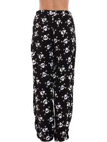 Women's Plush Pajama Pants - And Cozy - 黑色 - 骷髏頭和交叉骨 - 查看 3