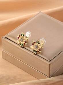 1 对时尚彩色雪花圣诞夹式耳环，高端优雅蚊香夹式耳环，无穿孔，适合女性日常佩戴，圣诞礼物 - 耳夾 - 查看 8