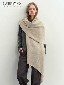1pc Women Solid Color Soft Knit Scarf, Everyday Use For Dress - Beige - View 10