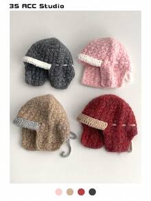 1pc Vintage Mixed Color Knitted Earflap Hat, Warm & Versatile For Women In Autumn/Winter