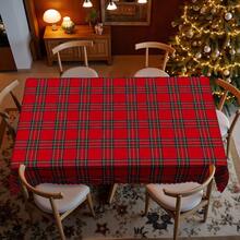 1pc Christmas Tablecloth - Retro Plaid Christmas Tablecloth Pattern, European Vintage Small Red Plaid Style - Durable Polyester Fabric - Suitable For Rectangular, Round, Dining Tables - Party, Home, Restaurant Winter Decor - Easy To Clean Holiday Decoration - Multicolor - View 8