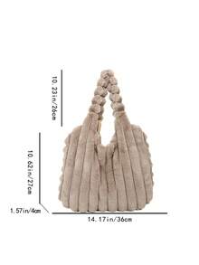 1 件秋冬新款蓬松大容量单肩托特包，时尚单肩手提包，毛茸茸的通勤单肩包，适合女士度假和日常购物，妈妈礼物，新款女士毛皮包 - 卡其色 - 查看 3