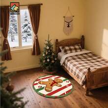 1 pièce Tapis antidérapant de salle de bain en forme d'homme en pain d'épices de Noël, en matériau de flanelle, tapis de sol rond, décoration moelleuse, convient pour les salles de bain, les portes, les cuisines, les salons et autres occasions, lavable en machine, antidérapant, décoration de Noël, peut être offert en cadeau