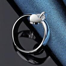 1 件简约经典风格，925 纯银女士戒指，带心形吊坠设计，时尚创意配饰，适合日常佩戴和度假，创意礼物 - 銀色 - 查看 5