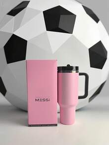 40 Oz Stainless Steel Flat Bottom Cup, Double Wall Vacuum Insulated Portable Drinking Cup, Travel Iced Coffee Cup, Summer Drink Cup With Handle And Straw, Perfect For Travel, Home, Office, Summer Drinks, Hot And Cold Drinks, Valentines - 珊瑚粉 - 查看 2