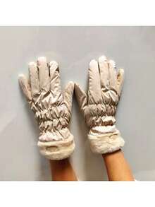 1 件冬季保暖女士手套 - 柔软厚实，羊毛衬里，兼容触摸屏，防风，防水，透气，适合滑雪、骑行、骑摩托车和户外活动，冬季暖手器