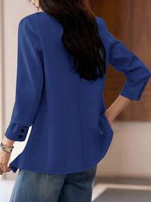 Women's Single Breasted Long Sleeve Blazer With Buttoned Cuffs - Blue - View 2