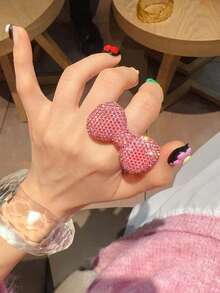 1pc Y2K Millennium Super Shiny Visual Series Pink Bow Adjustable Open Ring, Women Jewelry Accessory, Gift - Bow - View 1