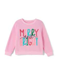 Mommy And Me Matching Christmas Sweatshirts Family Matching Xmas Outfits Long Sleeve Crewneck Let It Snow/Merry Christmas/Merry Bright Letter Print Sweatshirts Pullover Tops Winter Fall Clothes - 粉色 - 查看 10