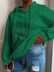 Áo sweatshirt dài tay dệt kim jacquard màu trơn dáng rộng thoải mái dành cho nữ cỡ lớn, thích hợp cho mùa xuân. - màu xanh lá - Xem 5