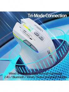 Acer Mouse de gaming multifuncțional OMW950 Plus cu personalizare a programării macro, comutare DPI cu o singură atingere cu mai multe viteze, iluminare RGB ergonomică, potrivit pentru diverse scenarii de gaming, birou și design, trimod wireless alb