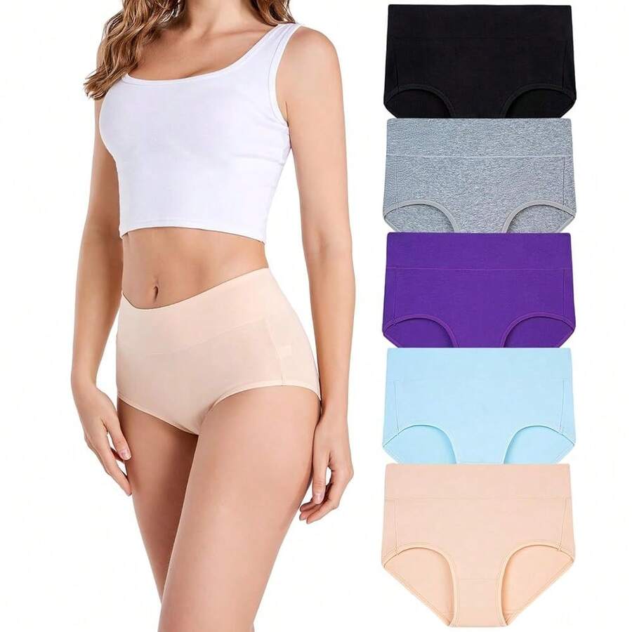 HAVVIS Women's Briefs Underwear Cotton High Waist Tummy Control Panties Rose Jacquard Ladies Panty Multipack - Quần lót 02-5 gói - Nhiều màu - Xem 1