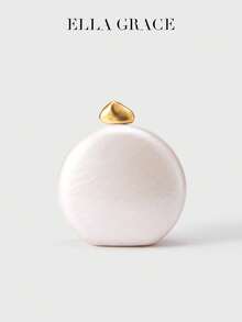 ELLA GRACE - Poșetă rotundă din acril cu perle artificiale, cu închidere asimetrică aurie și curea detașabilă din lanț, poșetă elegantă de seară pentru femei, nuntă și banchet