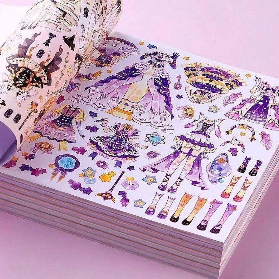 1/2/3/4 Libro de 18 pegatinas brillantes aleatorias para vestir, pegatinas de princesa hechas a mano para manualidades y puzzles, pegatinas de maquillaje, súper gruesas, materiales para libros de arte, pegatinas decorativas, castillo, magia, vitalidad, cuatro estilos de princesa, pegatinas de burbujas, pegatinas casuales Pukkuri hechas a mano, fáciles de llevar, adecuadas para pasar el tiempo ocioso y aburrido, una buena opción para regalar a amigos y novias, regalos para fiestas de Halloween y Navidad