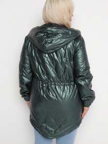 Quilted Parka Jacket With Fixed Hood - Dark Green - View 3