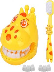 Early Learning Toothbrushing Toy, Kids Teeth Model Pretend Play Toy, Cute Giraffe Cartoon Toothbrushing Toy Model, Simulation Toothbrushing Set, Early Development & Activity Toy, Kids Role Play Toy, Gift For Boys & Girls - Yellow - View 4