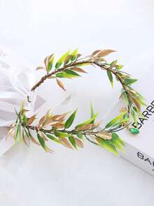 1件优雅绿叶编织花冠，仙气森系公主风发箍，新娘发饰，婚礼发饰 - 彩色 - 查看 5
