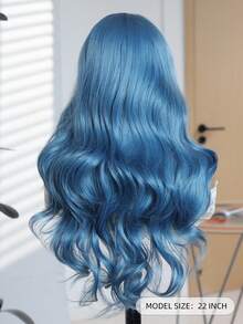 Peluca de 22 pulgadas para mujeres, larga y rizada de color azul, peluca sintética resistente al calor, peluca elegante y de moda, fibra sintética para reemplazo de cabello para mujeres y niñas para uso diario, fiestas, cosplay, fotos, Halloween, sexy y elegante