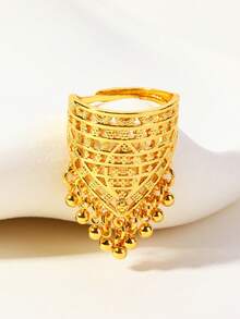 1pc Fashionable Hollow Floral Beaded Tassel Adjustable Ring For Women, Suitable For Party, Gift, Daily Wear