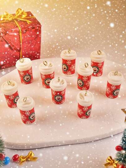 5pcs/10pcs Charming Cute Snowflake Coffee Cup Pendant Resin Small Decorations, Resin Ornaments Micro Items Junk Charms, DIY Handmade Jewelry Making Bracelet Necklace Earrings Amulet, Daily Holiday Hanging Decor Accessories, Keychain Making Key Ring Bag Charm Necklace Ornament Phone Charm, Christmas Decoration Wallet Ornament And Accessories