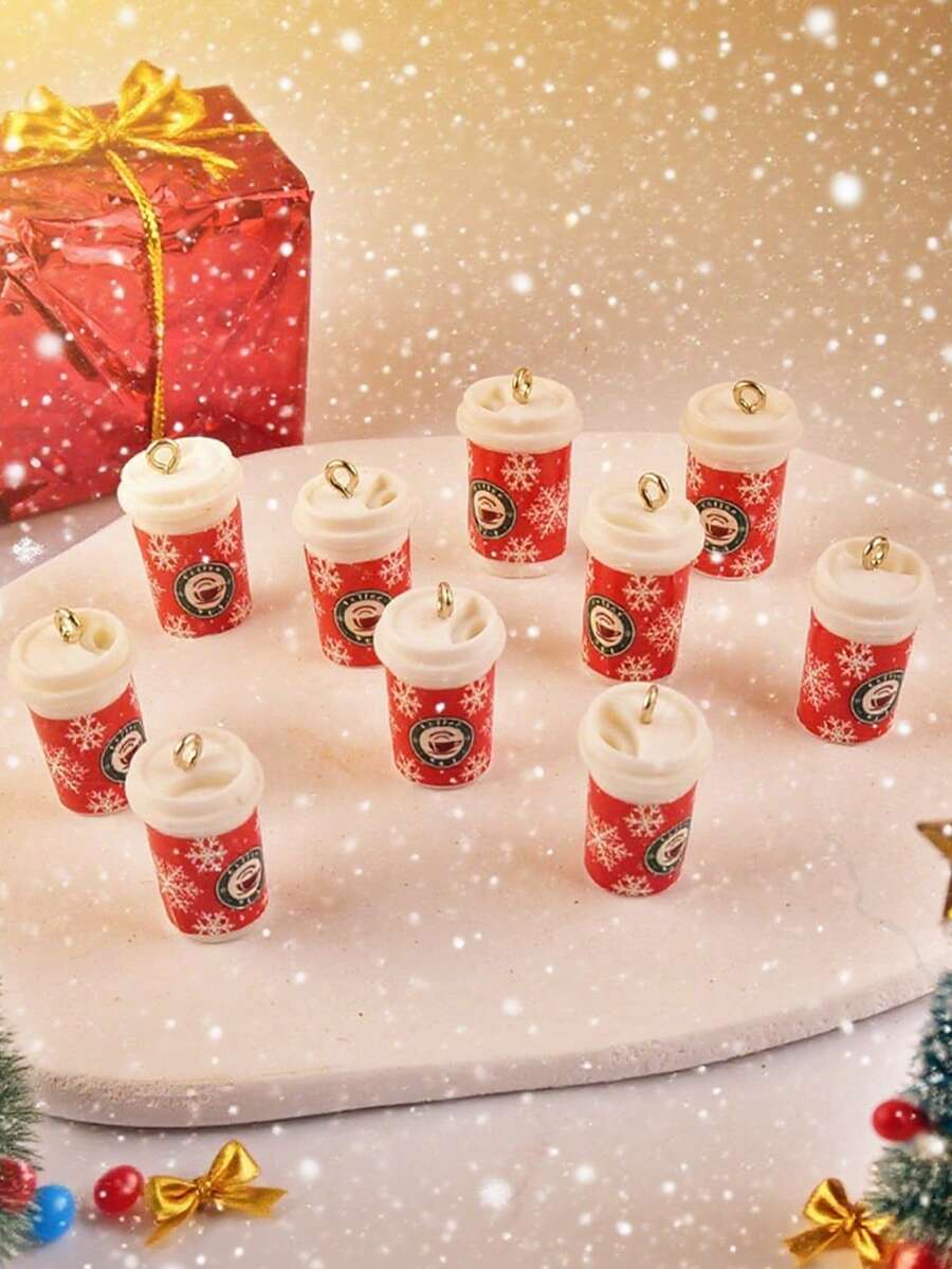 5pcs/10pcs Charming Cute Snowflake Coffee Cup Pendant Resin Small Decorations, Resin Ornaments Micro Items Junk Charms, DIY Handmade Jewelry Making Bracelet Necklace Earrings Amulet, Daily Holiday Hanging Decor Accessories, Keychain Making Key Ring Bag Charm Necklace Ornament Phone Charm, Christmas Decoration Wallet Ornament And Accessories - Multicolor - View 1